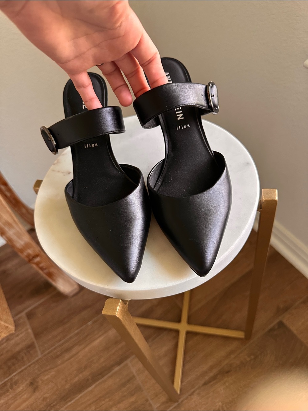Anne Klein Black Pointed-Toe Mule with Buckle Strap